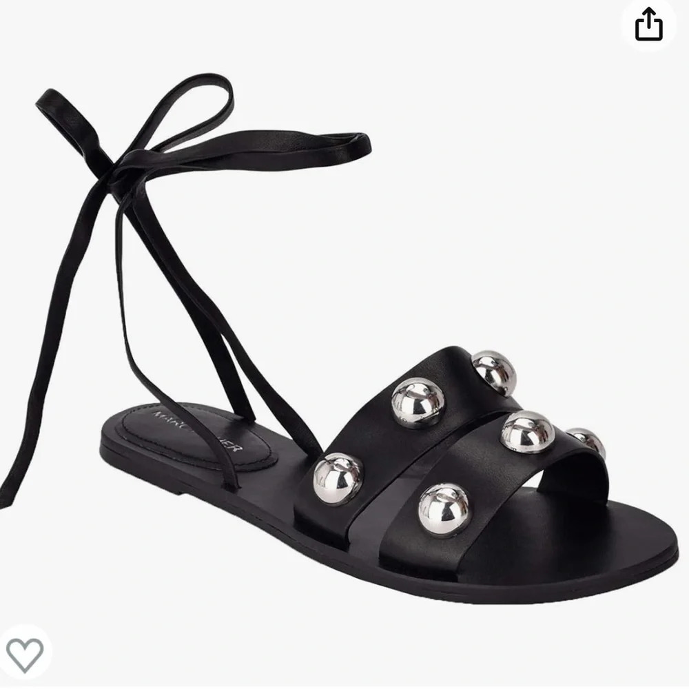 Marc Fisher Women's Flat Sandal Silver Stud Strappy Lace Up Sandals 6.5 Bryony